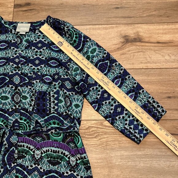 Anthropologie Maeve Frequencies Ikat Shirt Dress Size Small Roll Tab 3/4 Sleeve - Picture 4 of 11